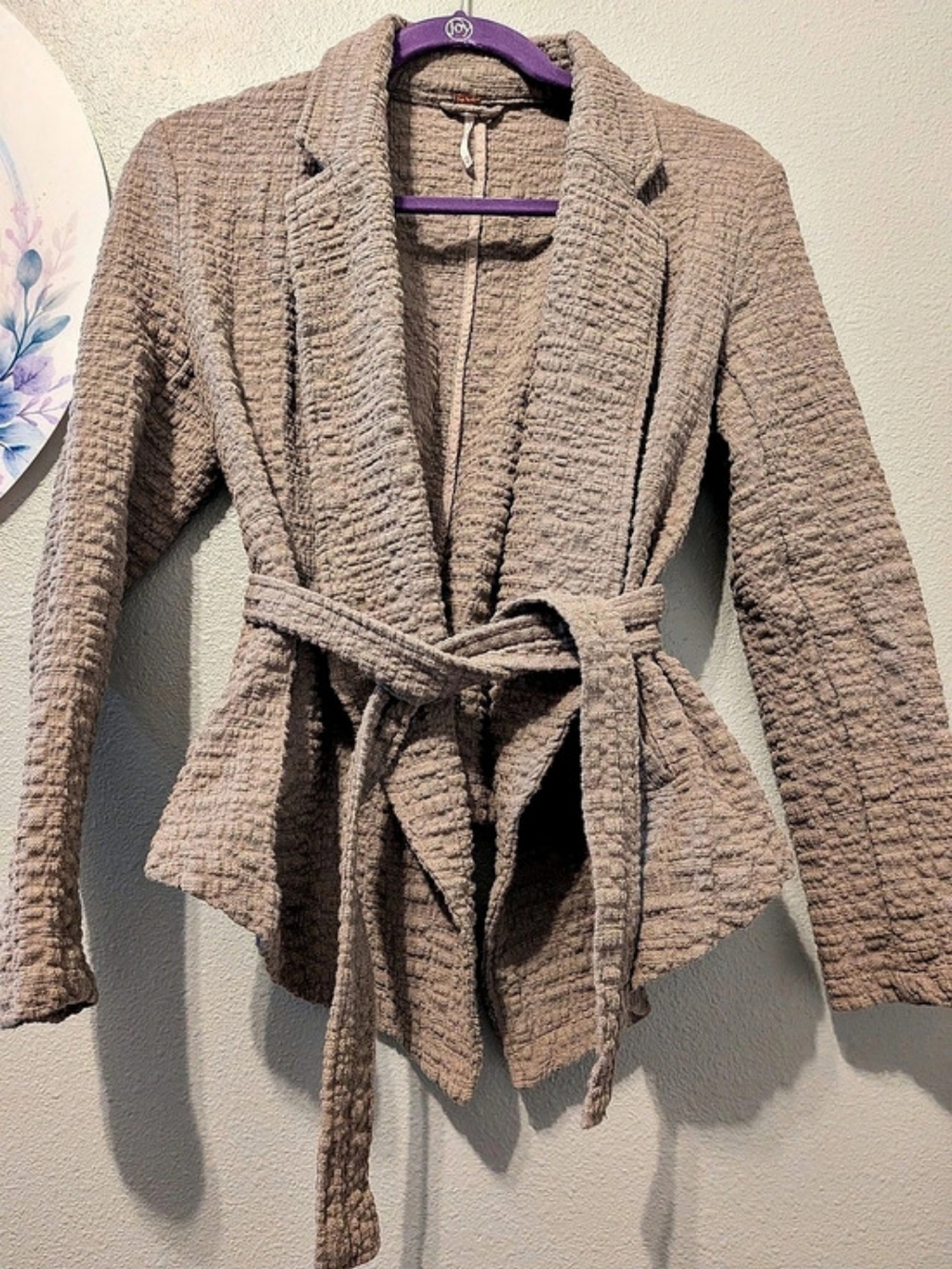 Free People | Textured Shawl Collar Belted Jacket | Taupe | XS